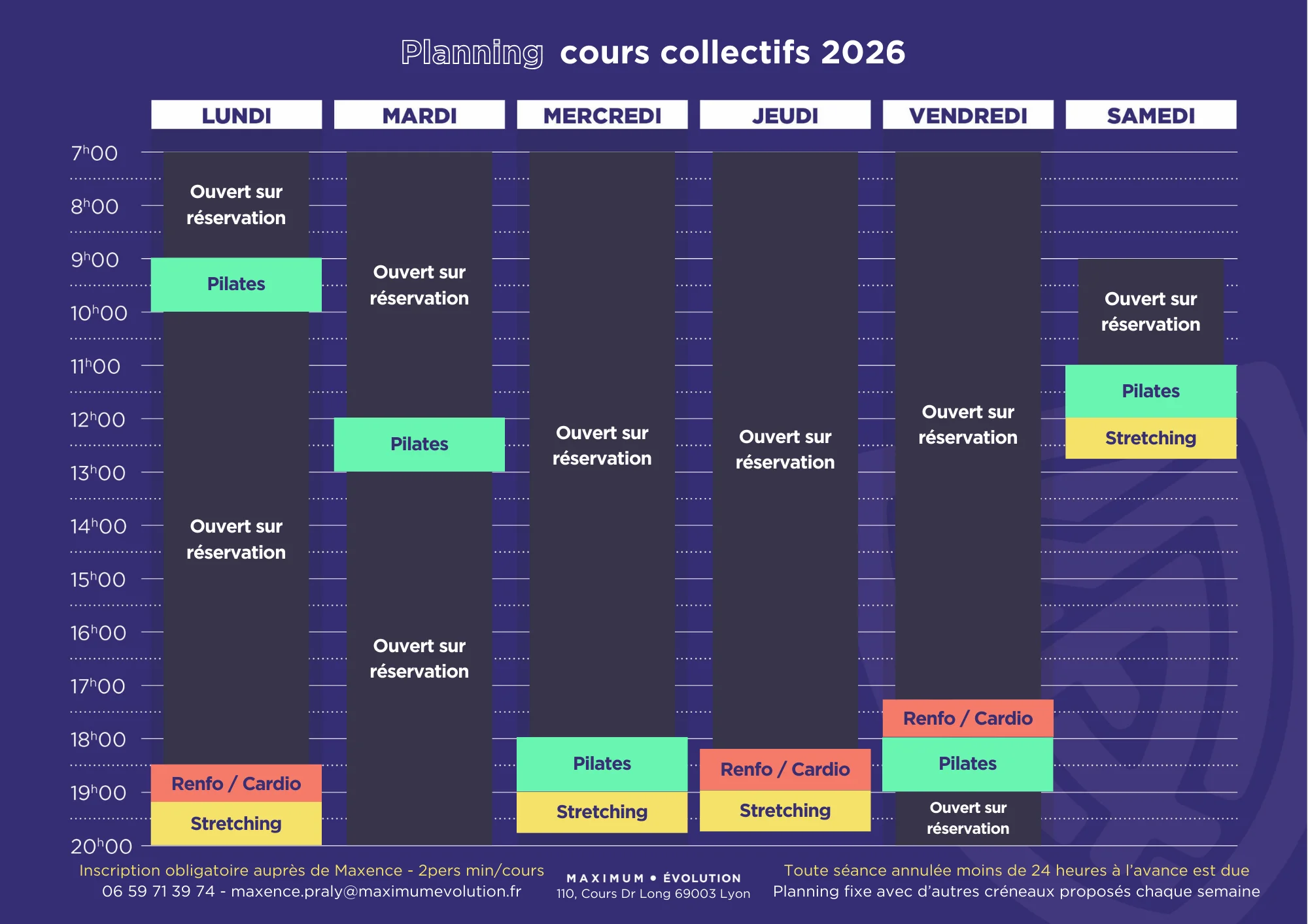 Retrouvez le planning Maximum Evolution 2026